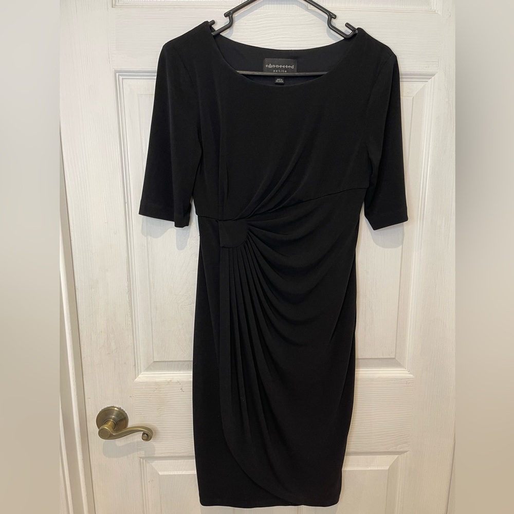 Petite Black Ruched Midi Dress – Size PM (Petite Medium)